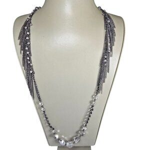 Chico's Julianne Gunmetal Fringe Bead Long Chain Necklace NWT